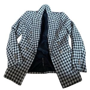 Zara Black & White Houndstooth Double-Breasted Blazer